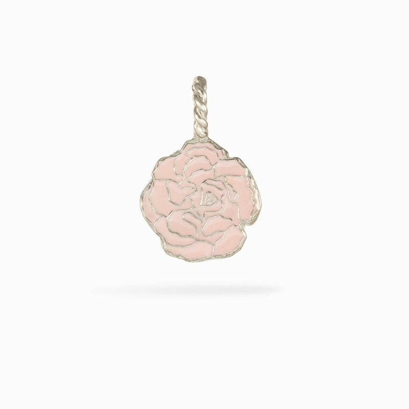 Carnation pendant medal in pink enamelled silver