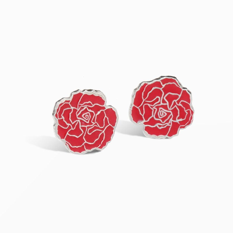 Red enameled carnation earrings