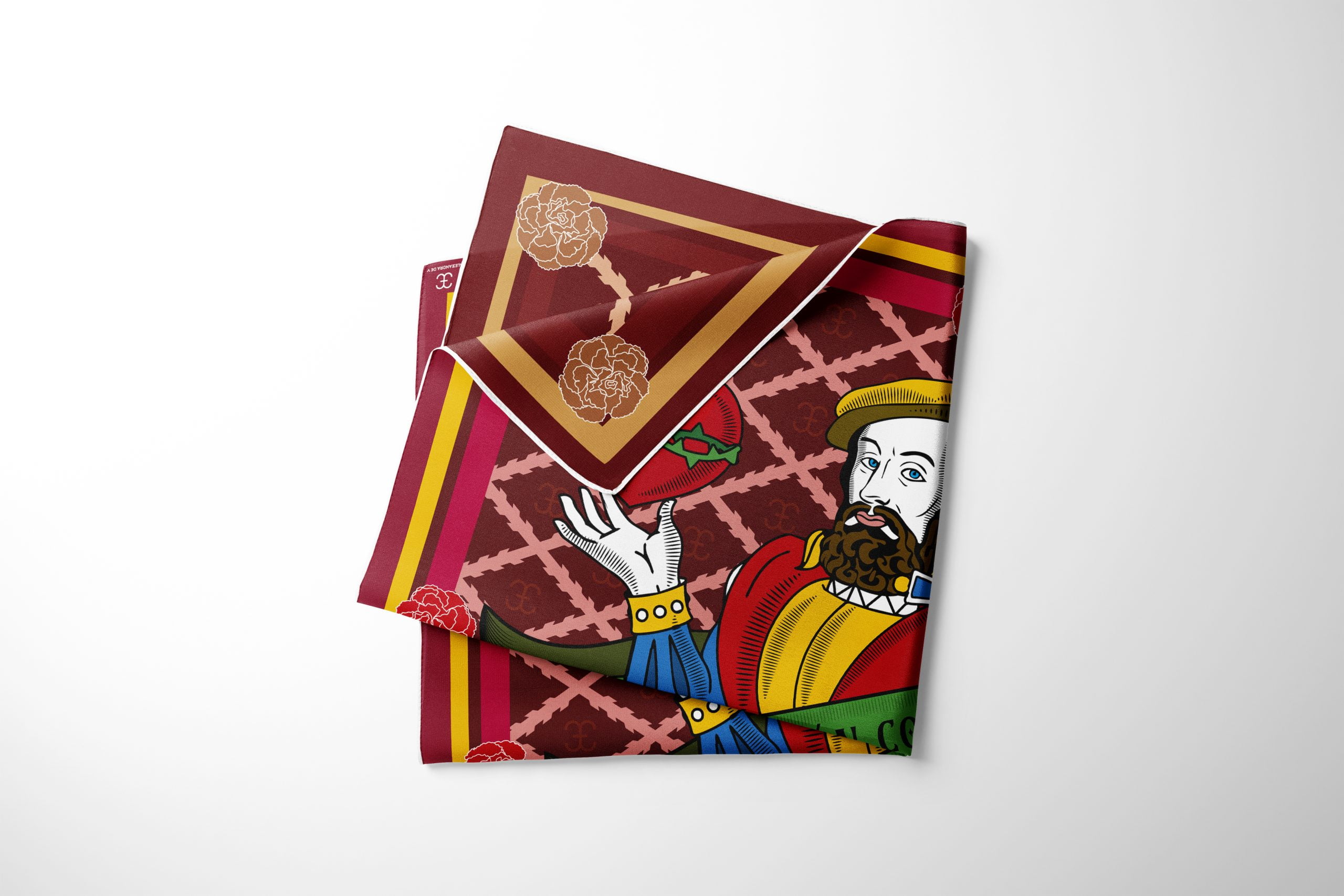 Silk scarf Double sided Hernan Cortes 140