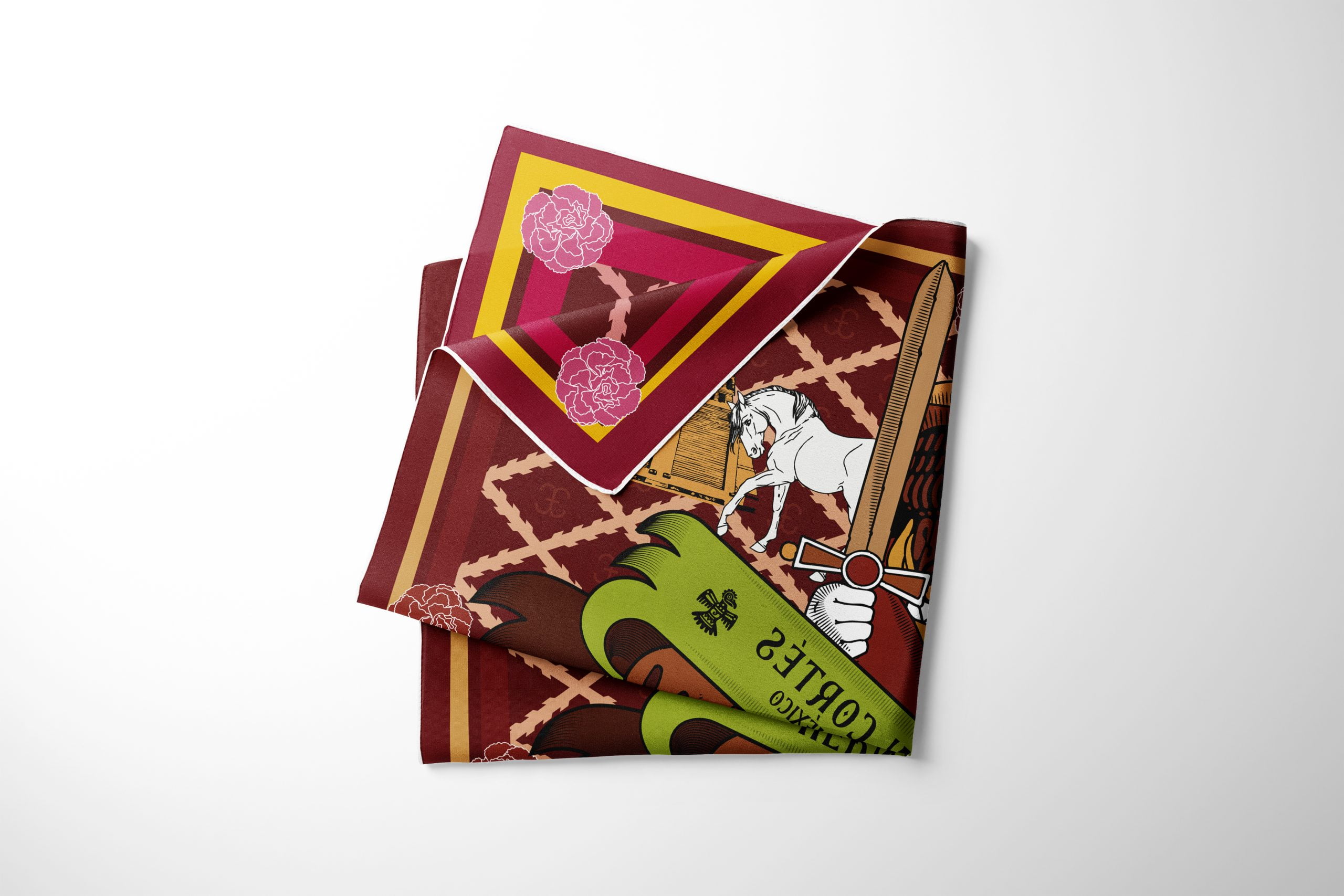 Silk scarf Double sided Hernan Cortes 140