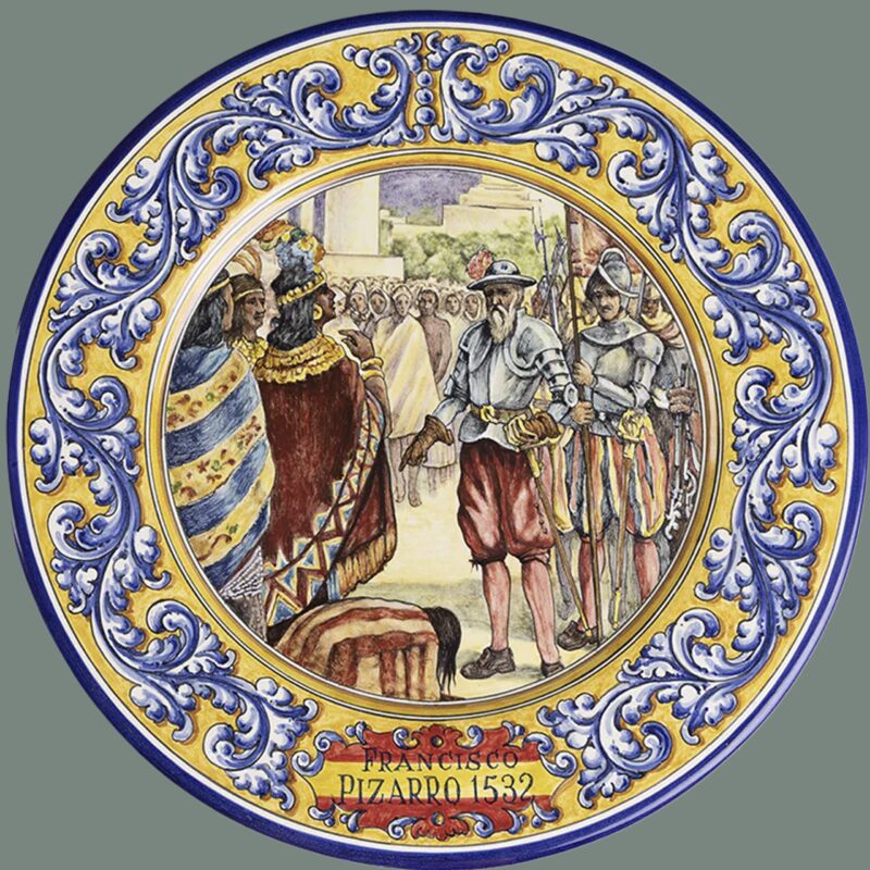 1 FRANCISCO PIZAROO ALEXANDRA DE V BAJOPLATO FUENTE CERAMICA TALAVERA DE LA REINA